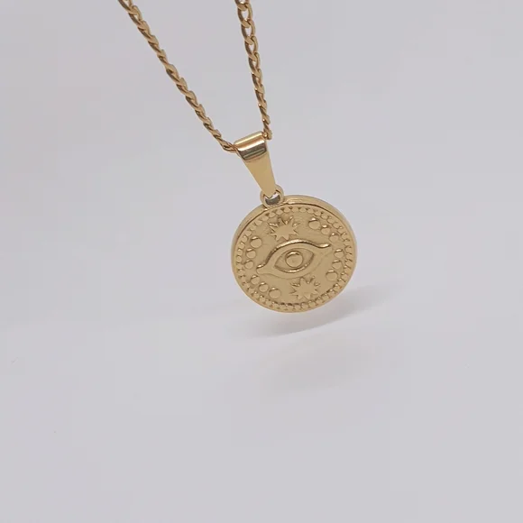 Water Resistant 18ct Gold Plated Evil Eye Necklace - Picture 3 of 4